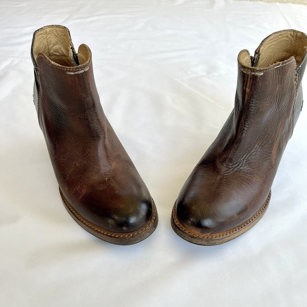 Bed Stu Yell Bootie Women Size 10 Leather Ankle Boot Brown Two Toned Side Zip - Picture 4 of 8